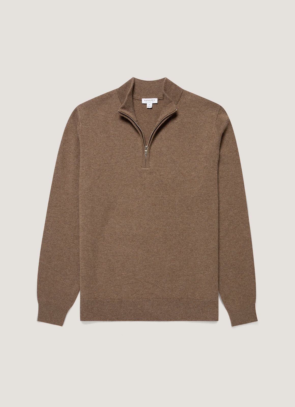 Men's Cashmere Half Zip Jumper in Taupe