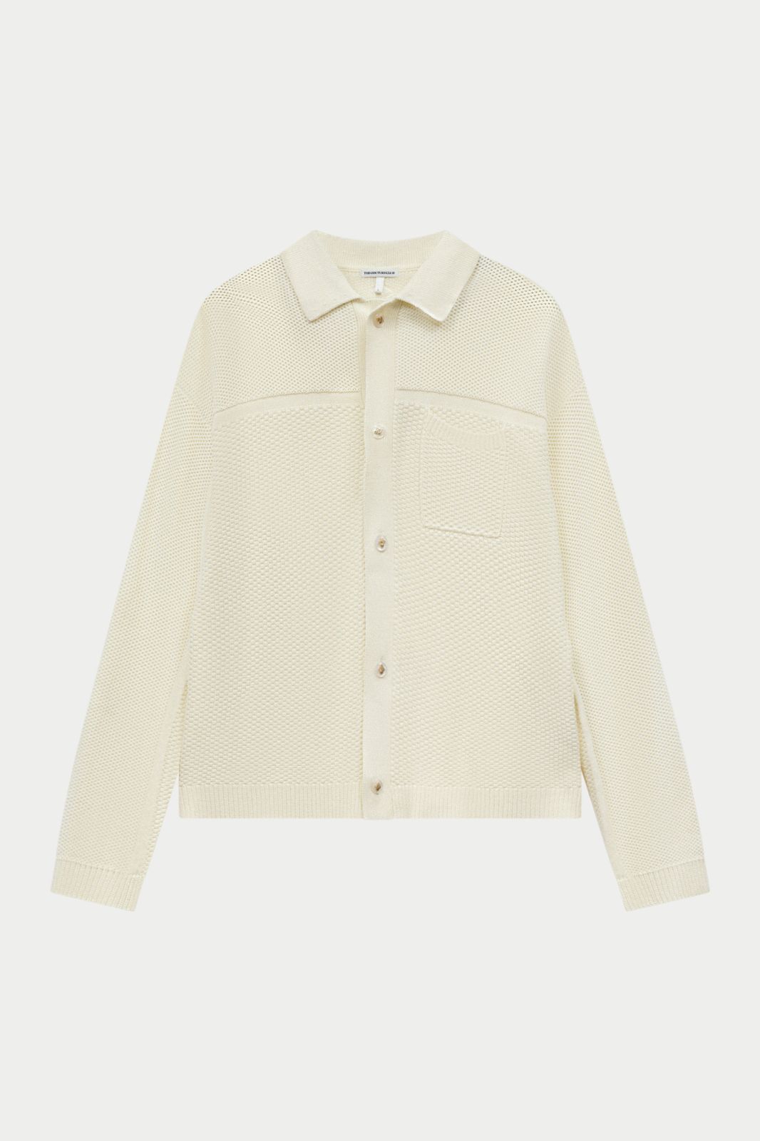 CONTRAST KNIT CROCHET LONG SLEEVE SHIRT - OFF WHITE
