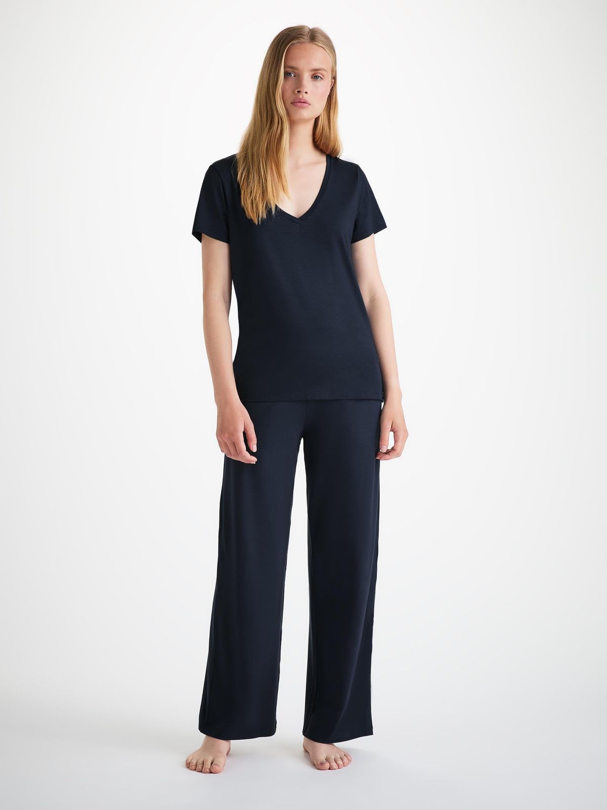 Micro Modal V-Neck T-Shirt & Lounge Trousers Set Navy