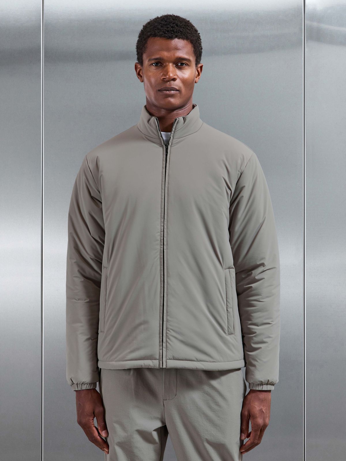 Padded Shell Zip Through Jacket in Taupe