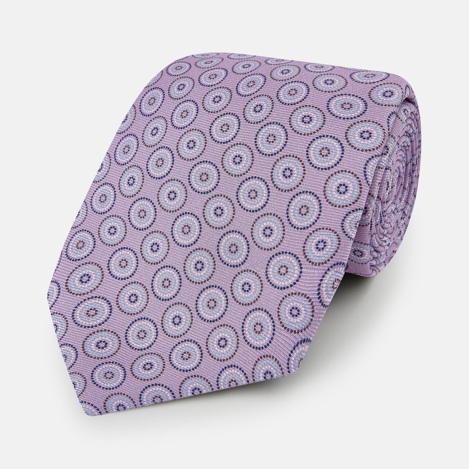 Lilac Dotted Roundel Printed Silk Tie