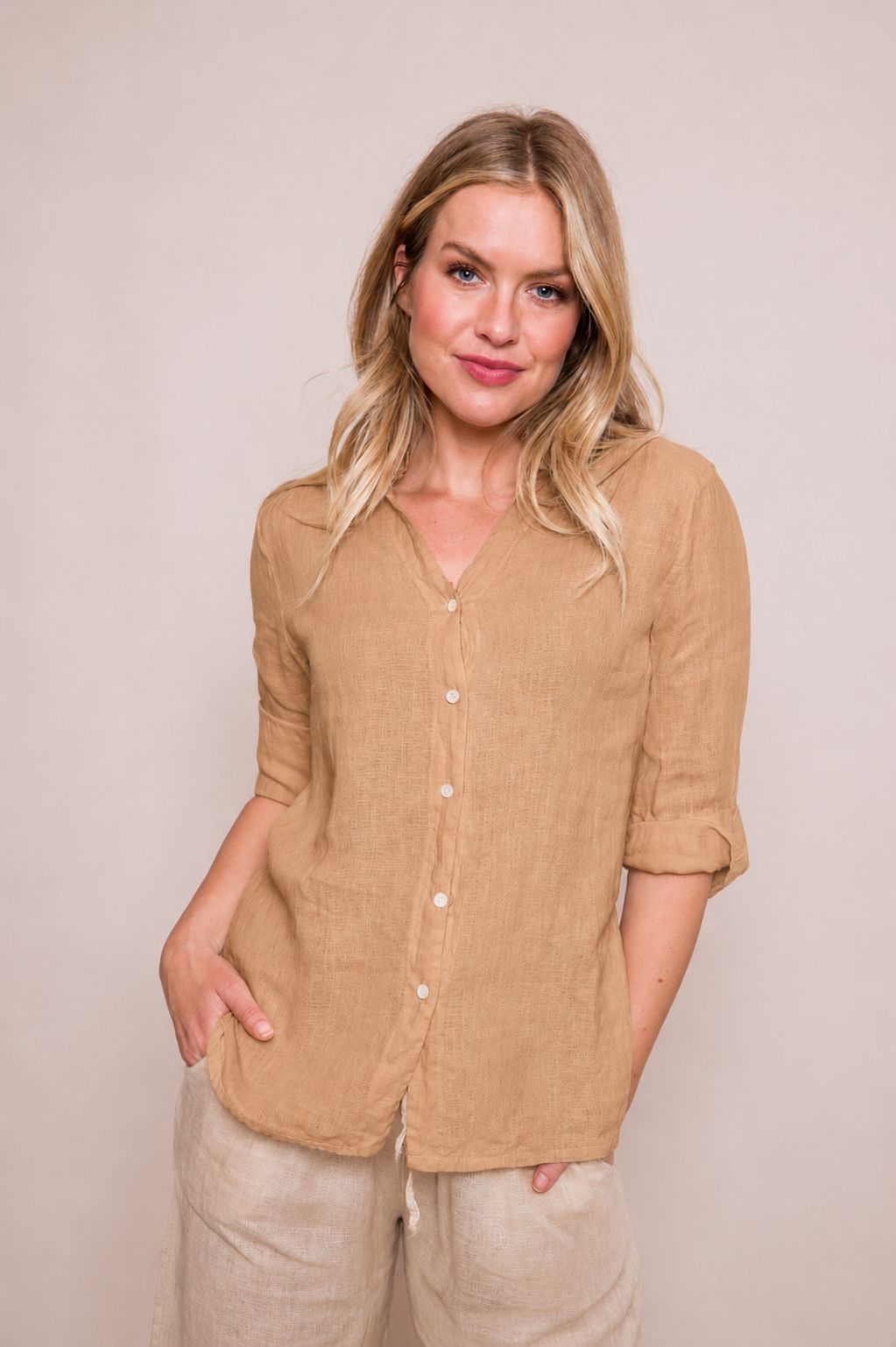 Madison Linen V Neck Shirt