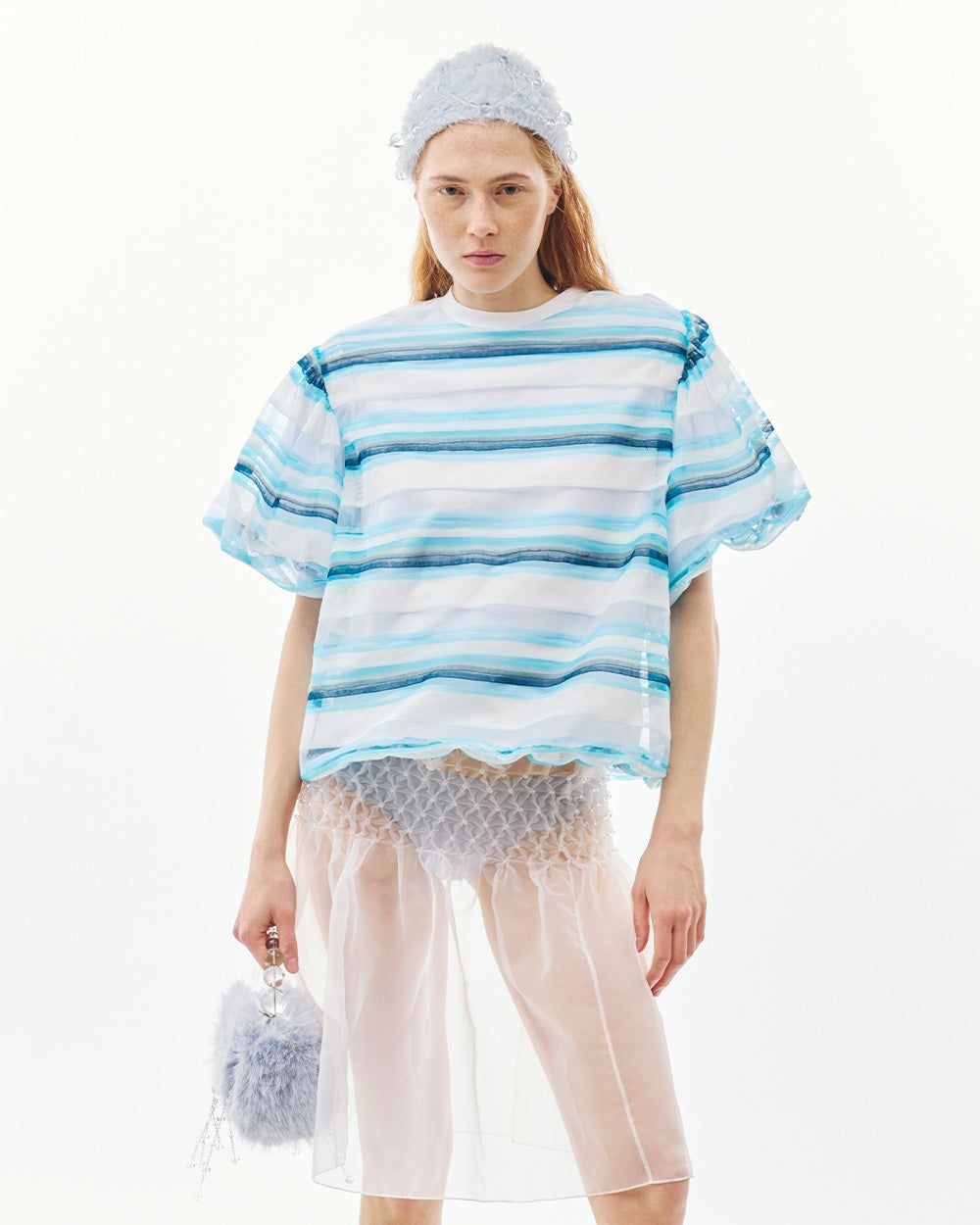 STRIPED PUFF SLEEVE TEE