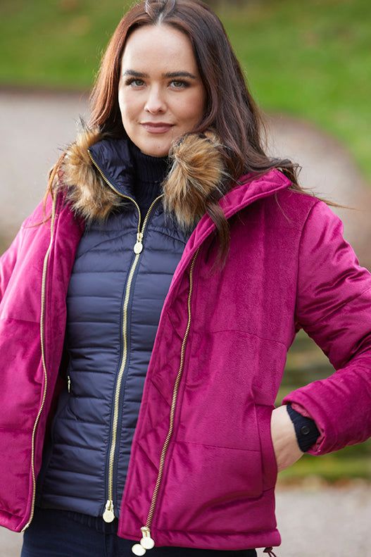 Ella Pink Velvet Winter Padded Jacket - 70% OFF