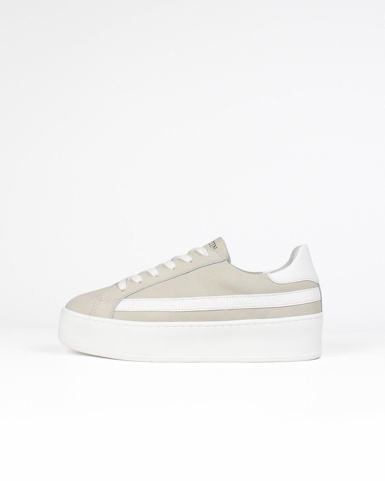 Gaia Platform Trainers - Pale Taupe Nubuck Leather & White Leather
