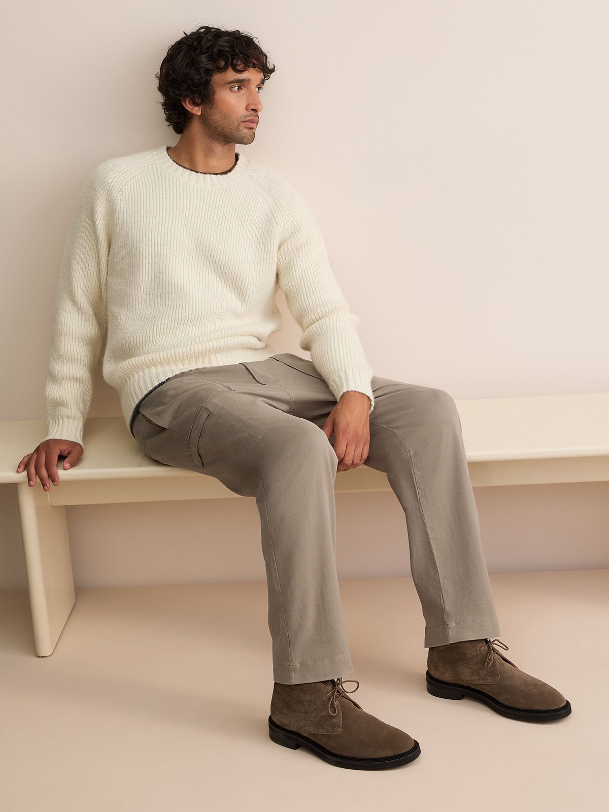 Lucas Cotton Cashmere Cargo Trousers Beige