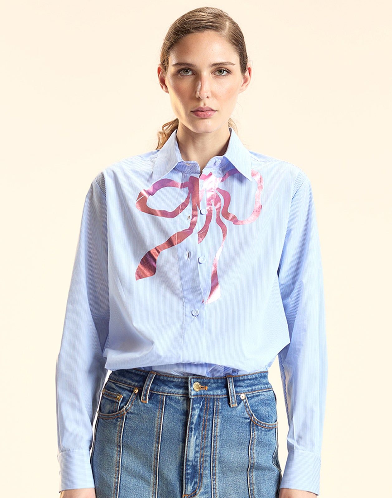 Metallic Printed Bow Shirt