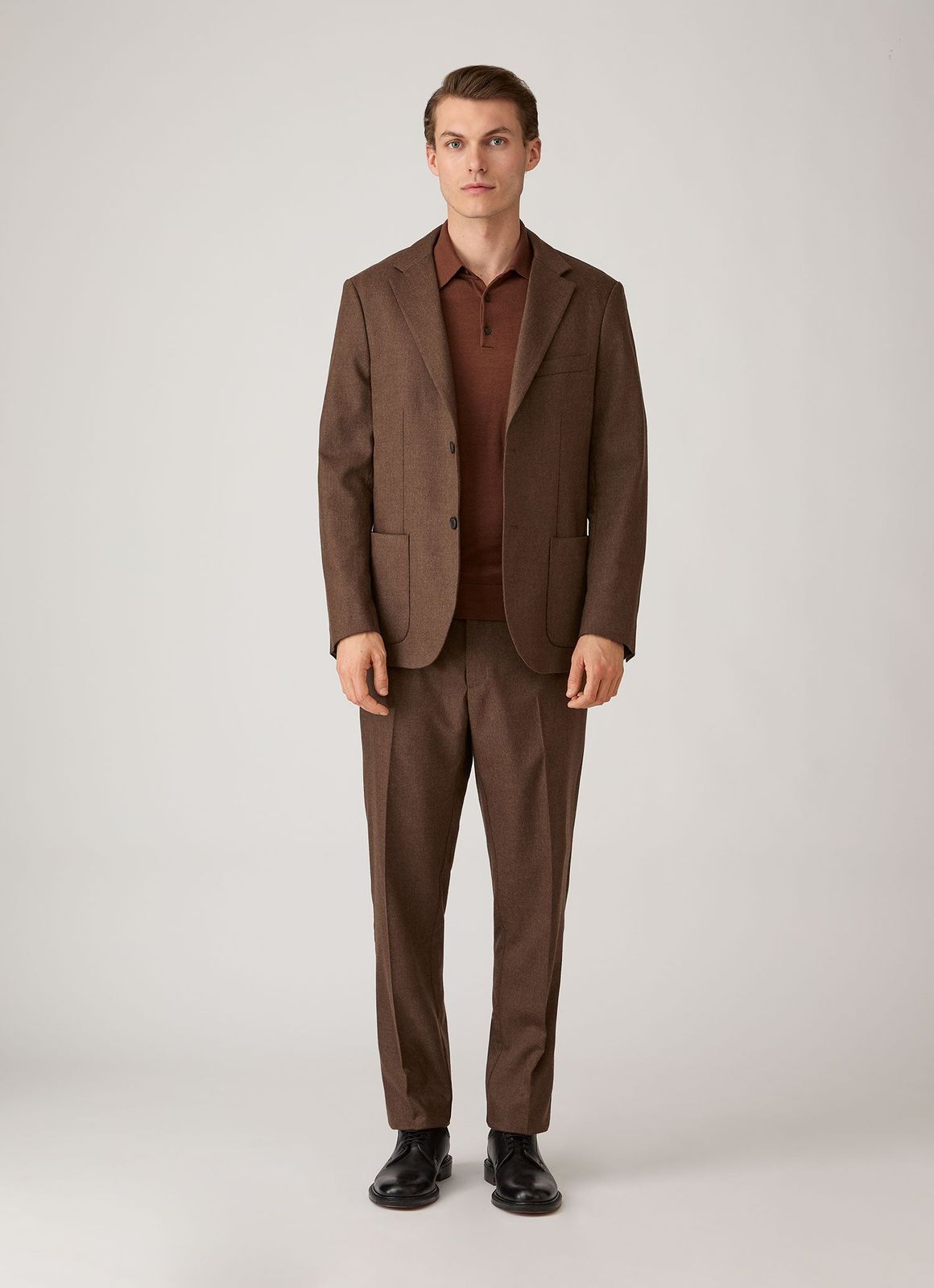 Men's Extra-Fine Merino Knitted Polo Shirt in Chestnut