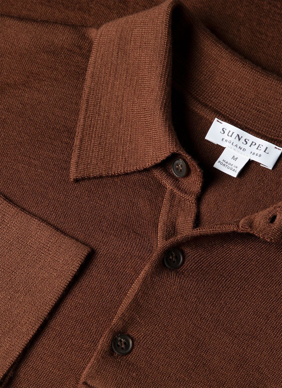 Men's Extra-Fine Merino Knitted Polo Shirt in Chestnut