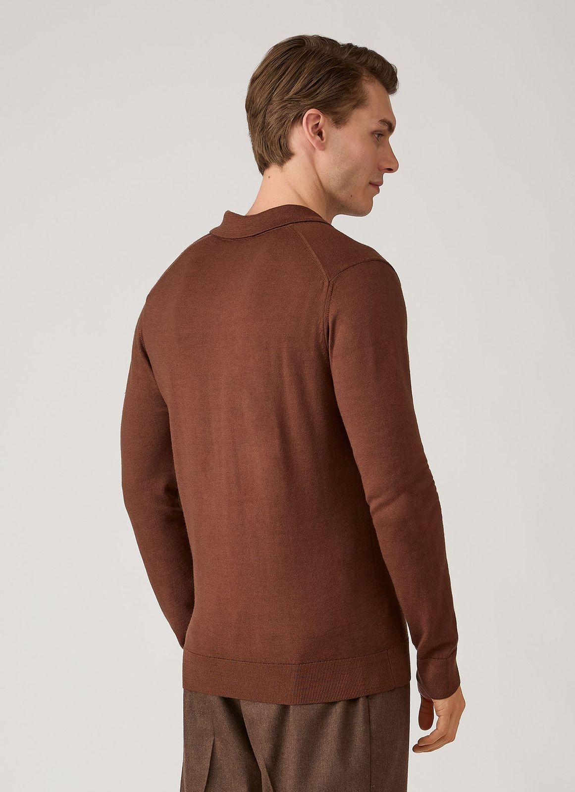 Men's Extra-Fine Merino Knitted Polo Shirt in Chestnut