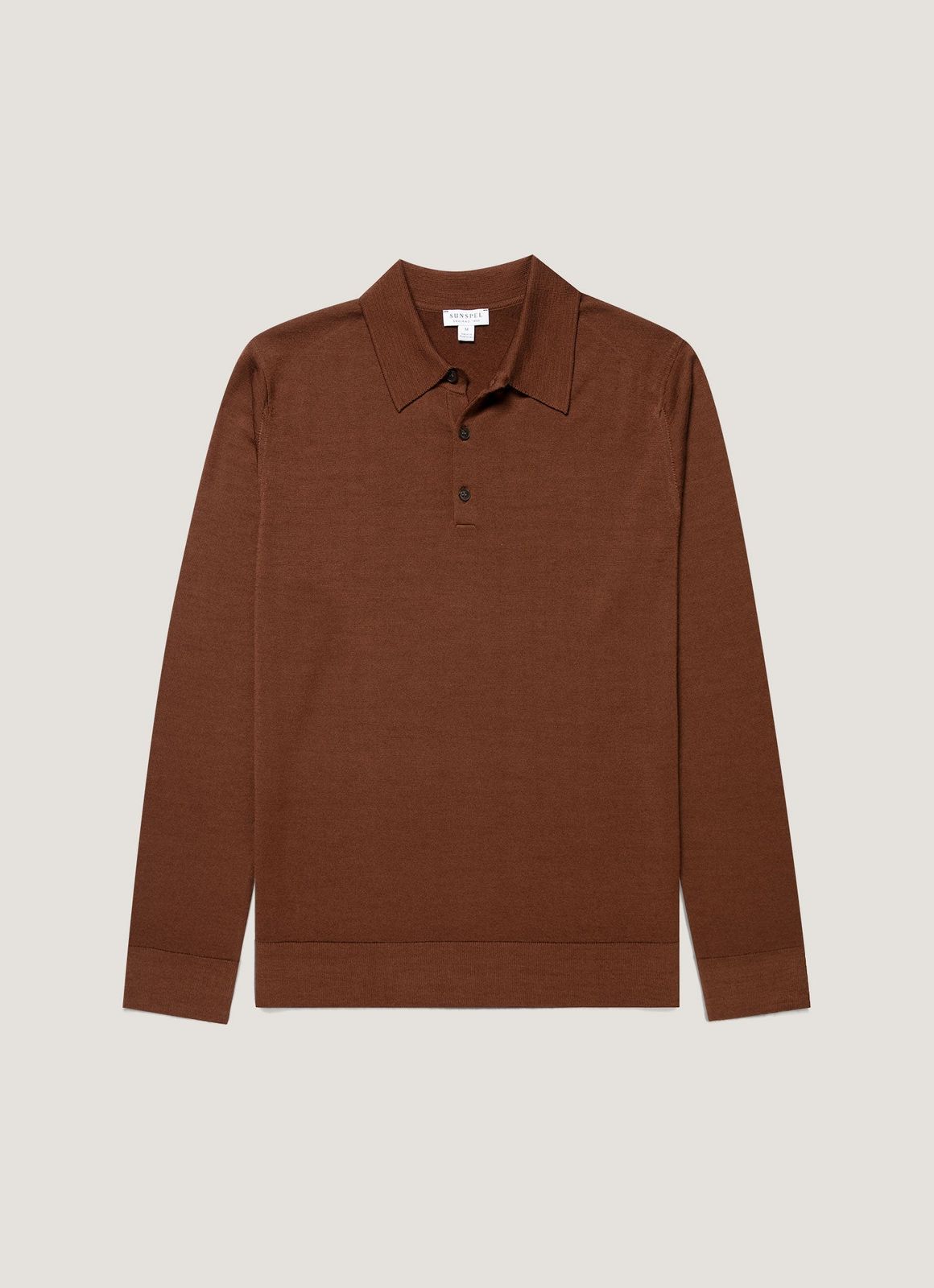 Men's Extra-Fine Merino Knitted Polo Shirt in Chestnut