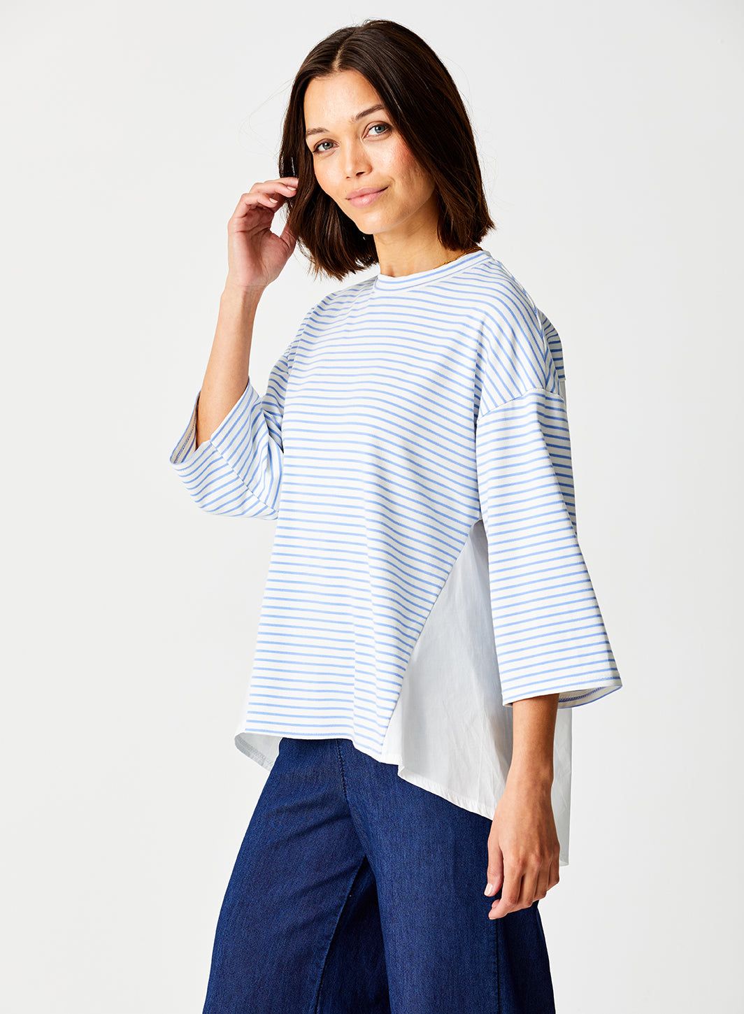Glace Stripe Hi Lo Hem Jersey Top