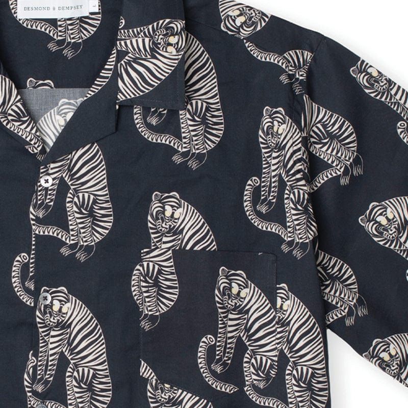 Men’s Cuban Pyjama Shirt Sansindo Tiger Print Black/cream