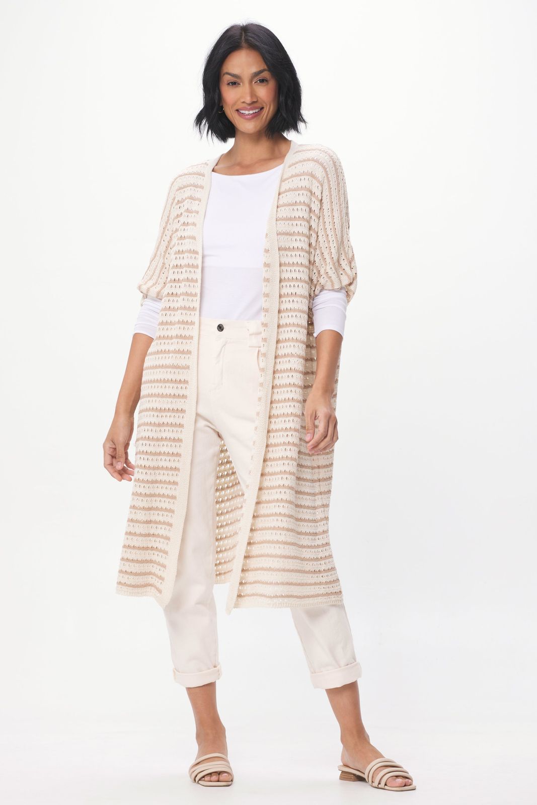 Florencia Stripe Crochet Long Knit Open Cardigan