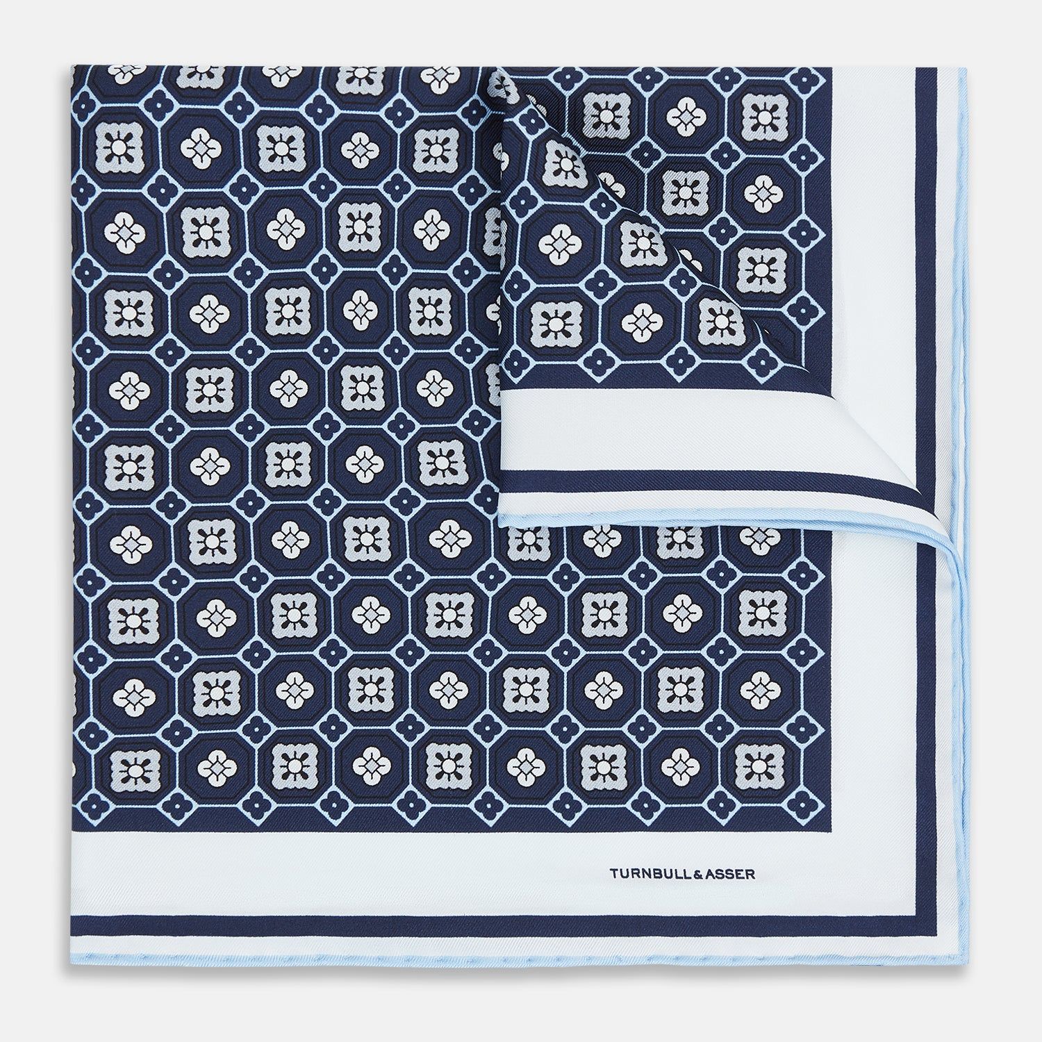 Navy Floral Tile Silk Pocket Square