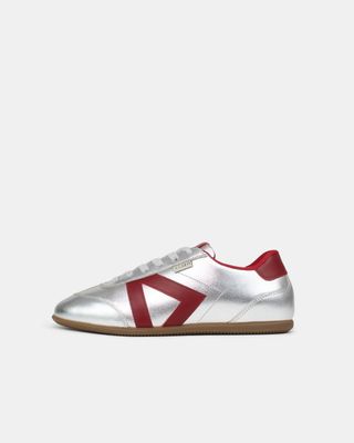 Iris Low Top Trainers - Silver & Burgundy Leather