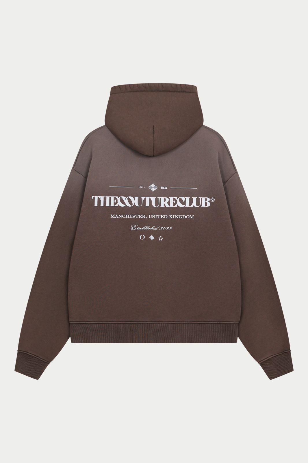 SPRAY WASH COPYRIGHT MULTI GRAPHIC ZIP THROUGH HOODIE - BROWN