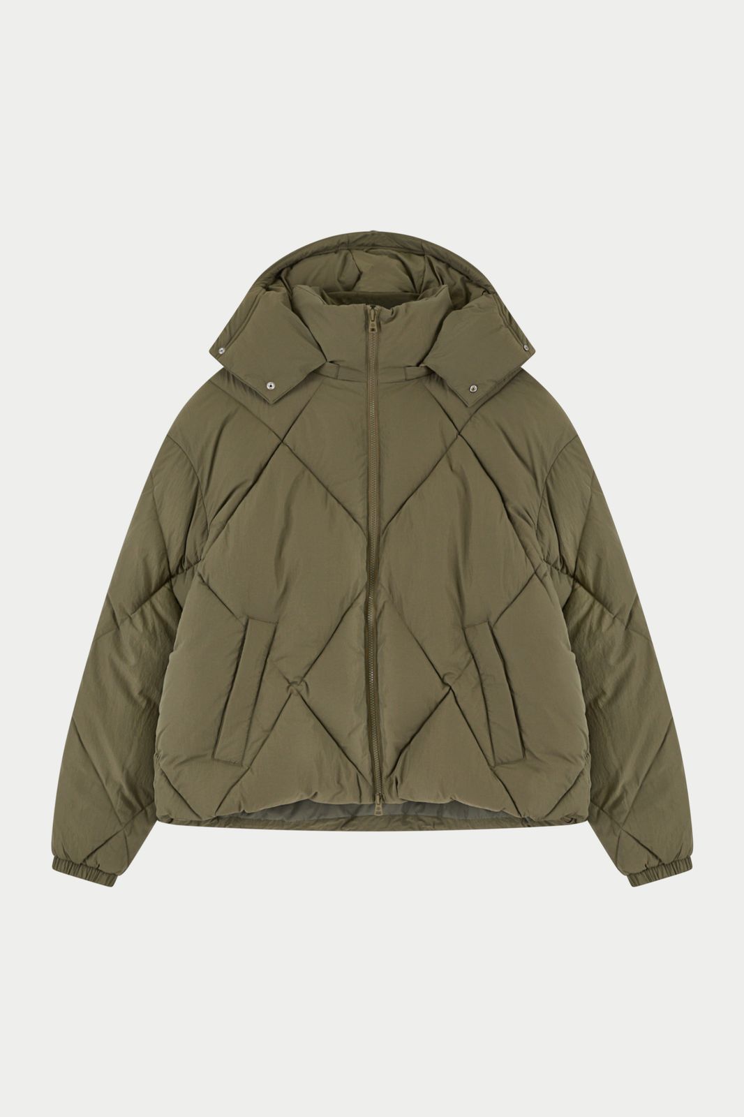 DIAMOND QUILTED PUFFER COAT - KHAKI