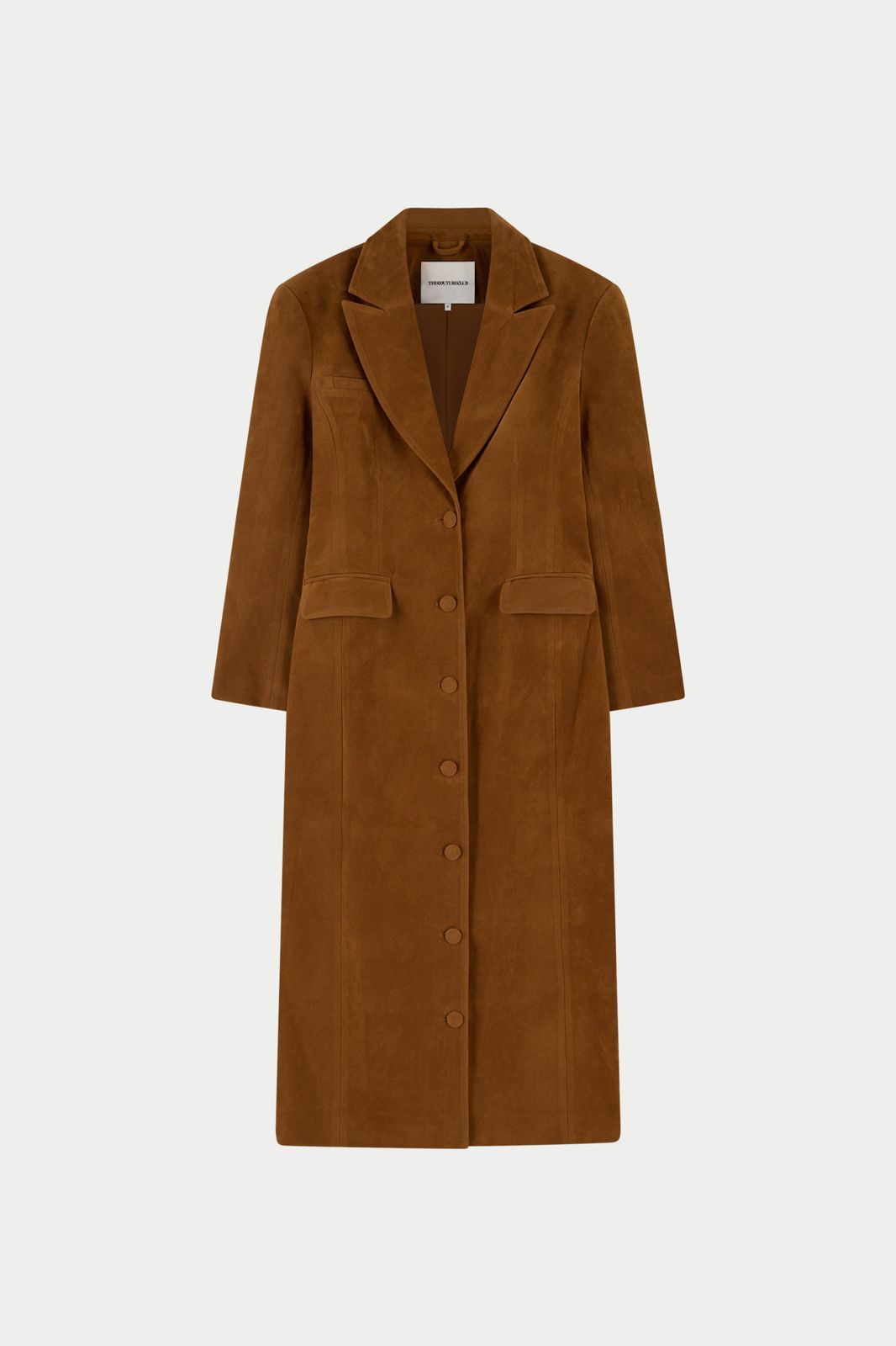 FAUX SUEDE CINCHED WAIST TAILORED COAT - BROWN