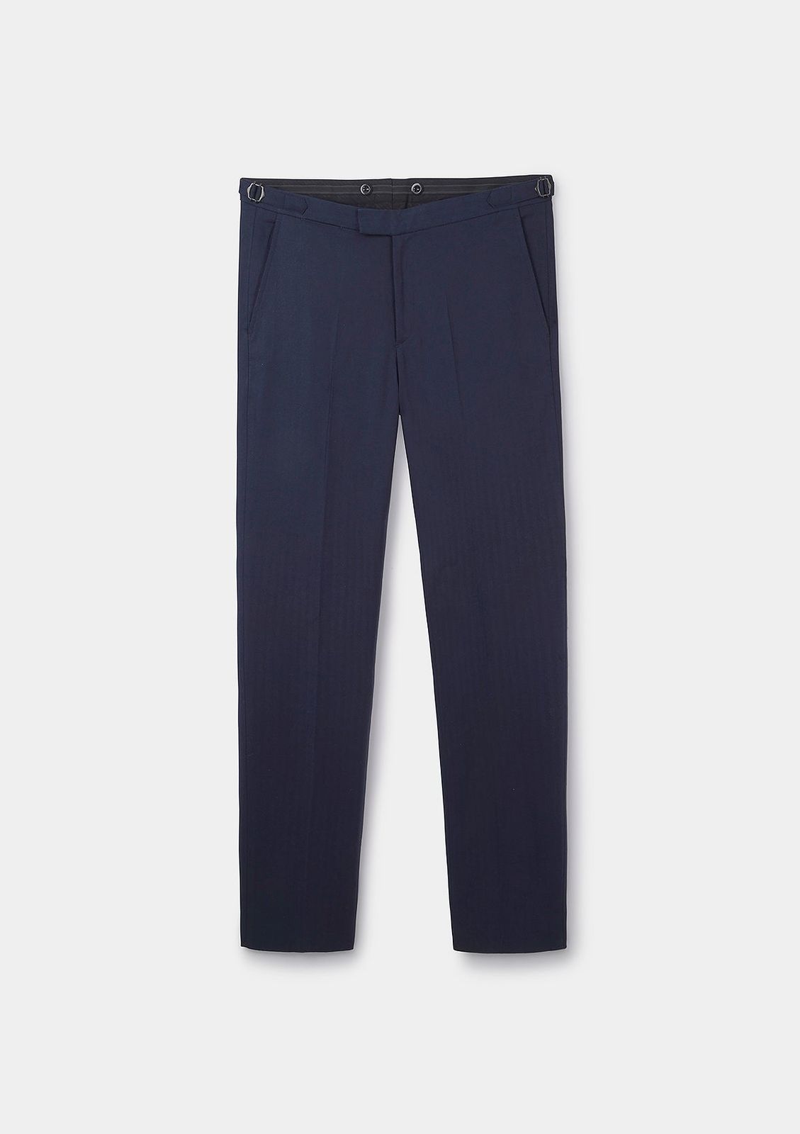 Navy Herringbone Cotton Linen Formal Trousers