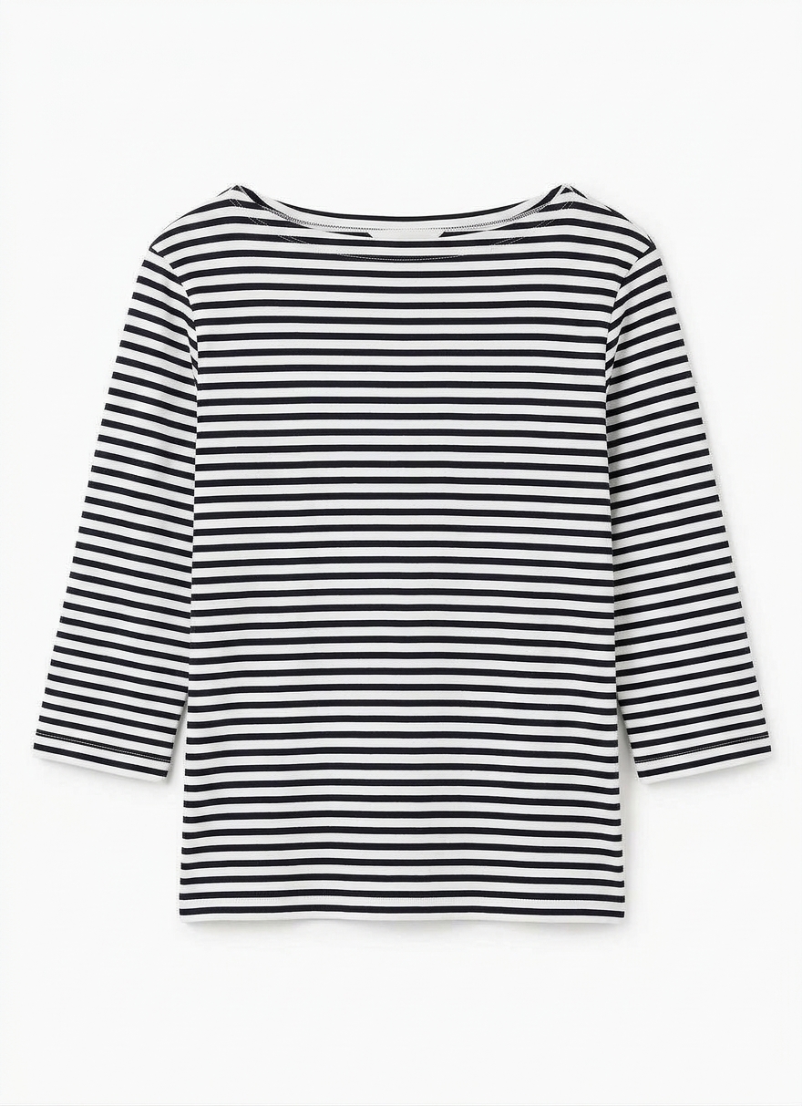Women's Boat Neck T-shirt In White/navy English Stripe