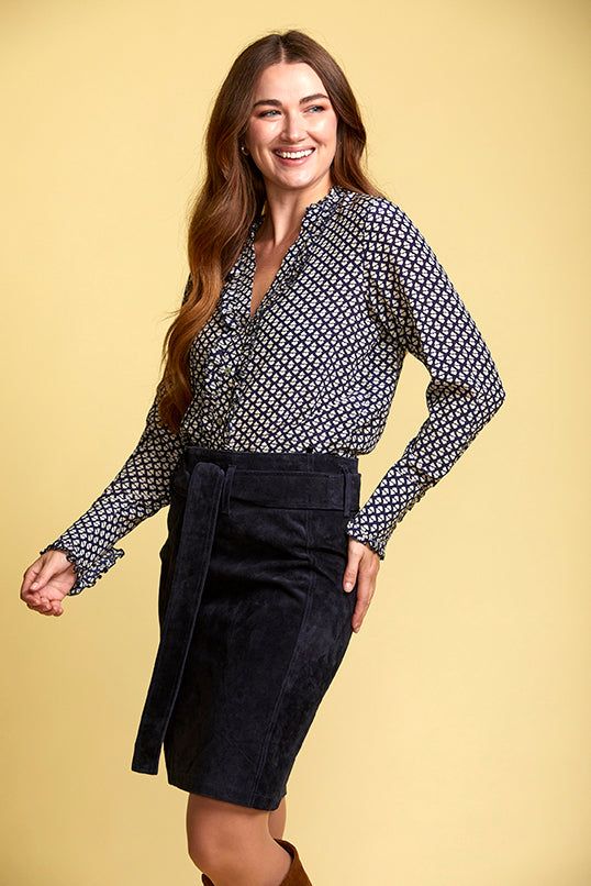Winchcombe Suede Skirt - Navy