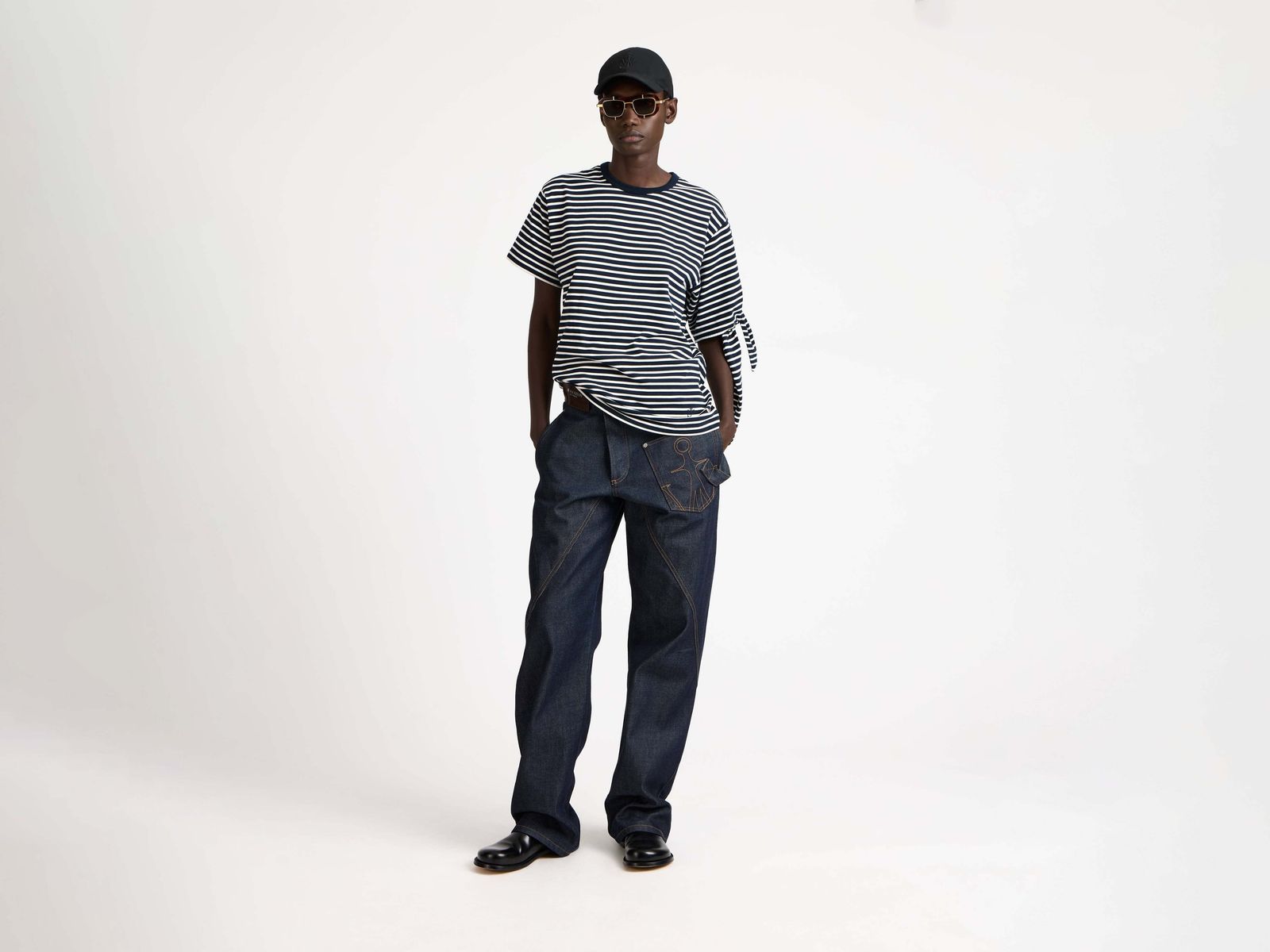 CL_SLEEVE KNOT T-SHIRT - ECRU/NAVY_JT0334PG1946