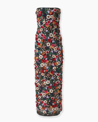 Multicolor Floral-Embroidered Organza Dress