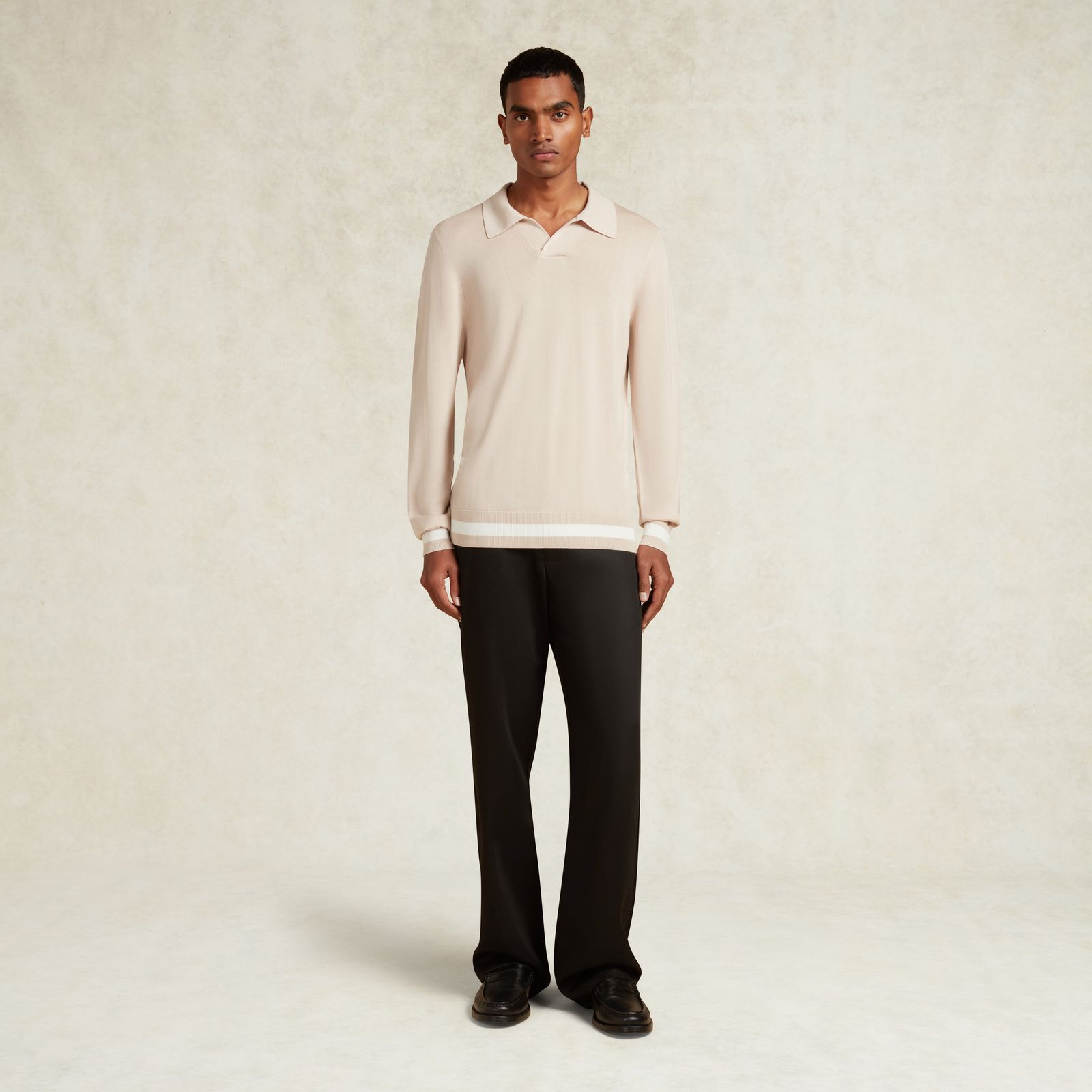 LONG SLEEVE SILK BLEND KNITTED TROGON POLO - BEIGE