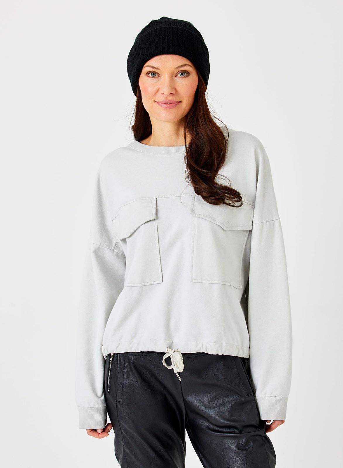Julitta Distressed Sweatshirt With Front Pockets