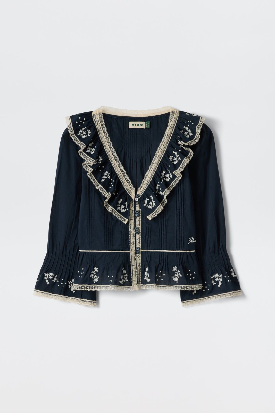 Solene Top Flower Trail Embroidery Navy