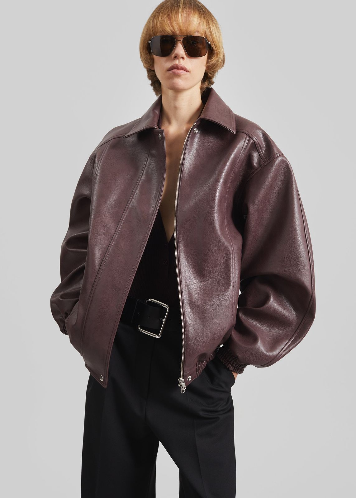 Prescott Faux Leather Jacket - Burgundy