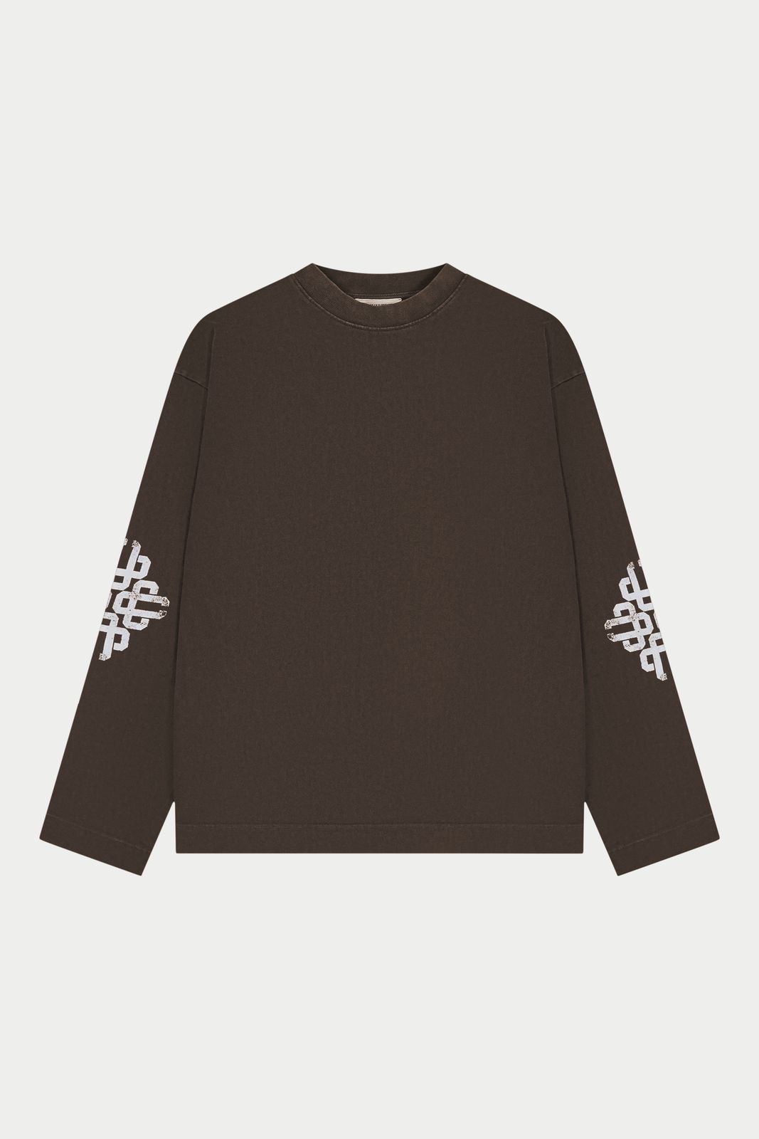 WASHED EMBLEM PRINT LONG SLEEVE T-SHIRT - BROWN