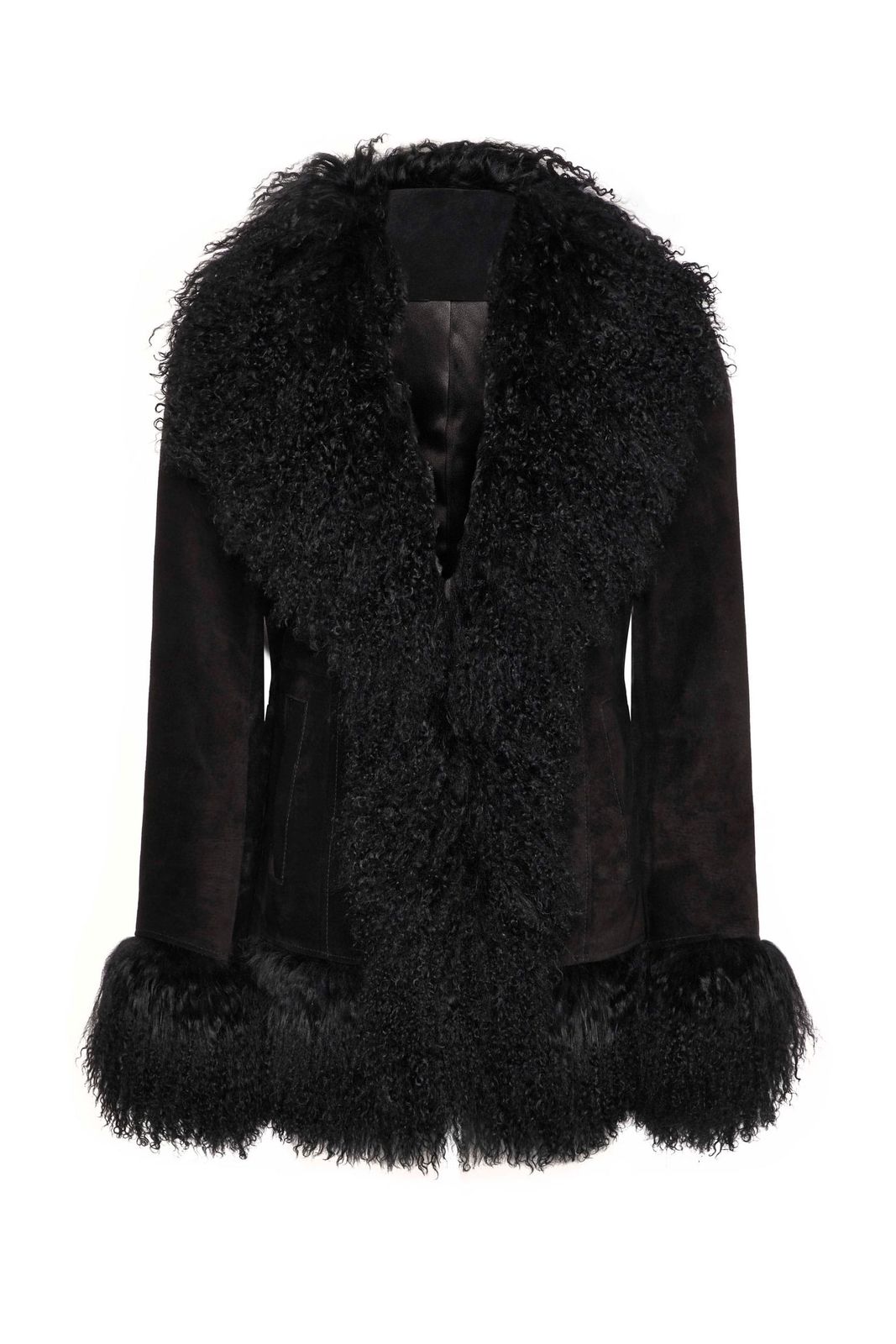 Esme Suede And Mongolian Wool Jacket - Black