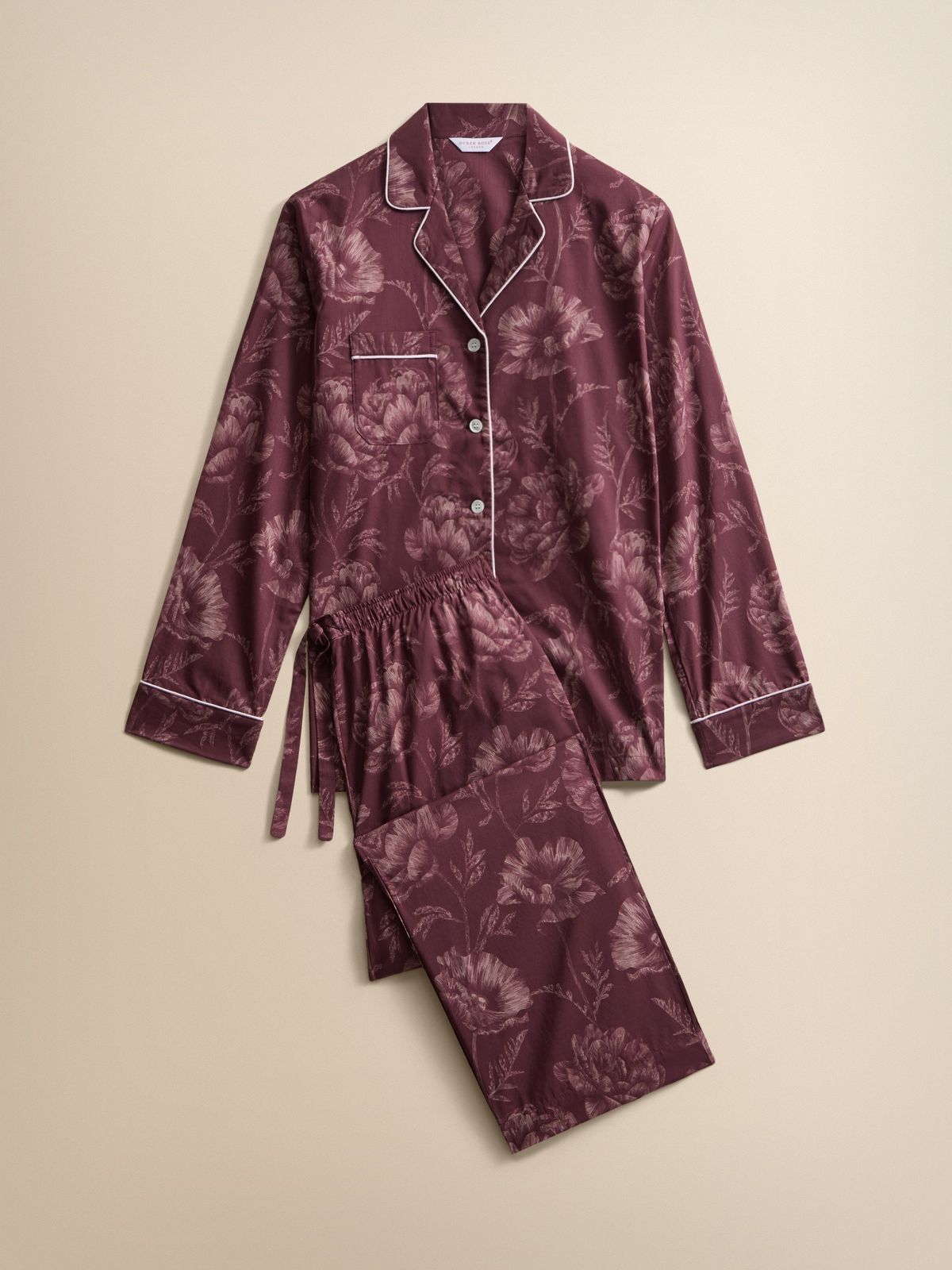 Ledbury Cotton Batiste Pyjamas Mauve Wine Poppy