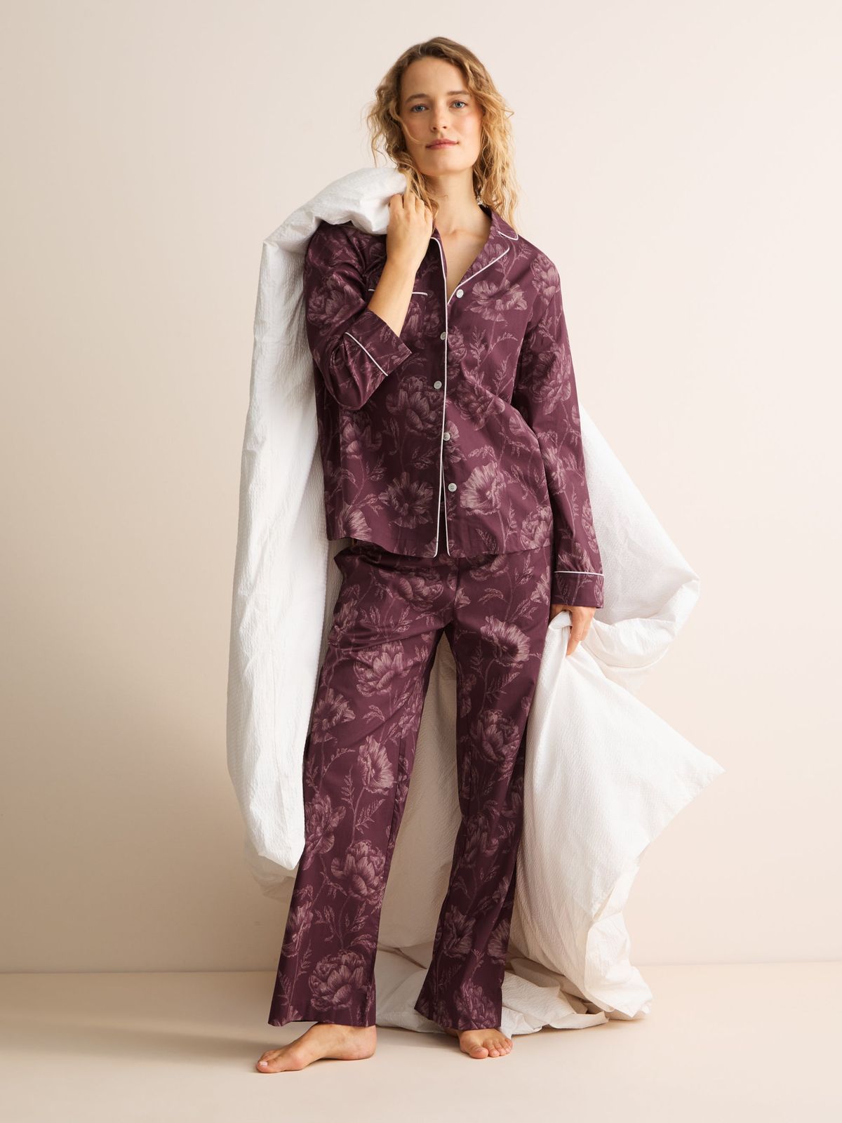 Ledbury Cotton Batiste Pyjamas Mauve Wine Poppy