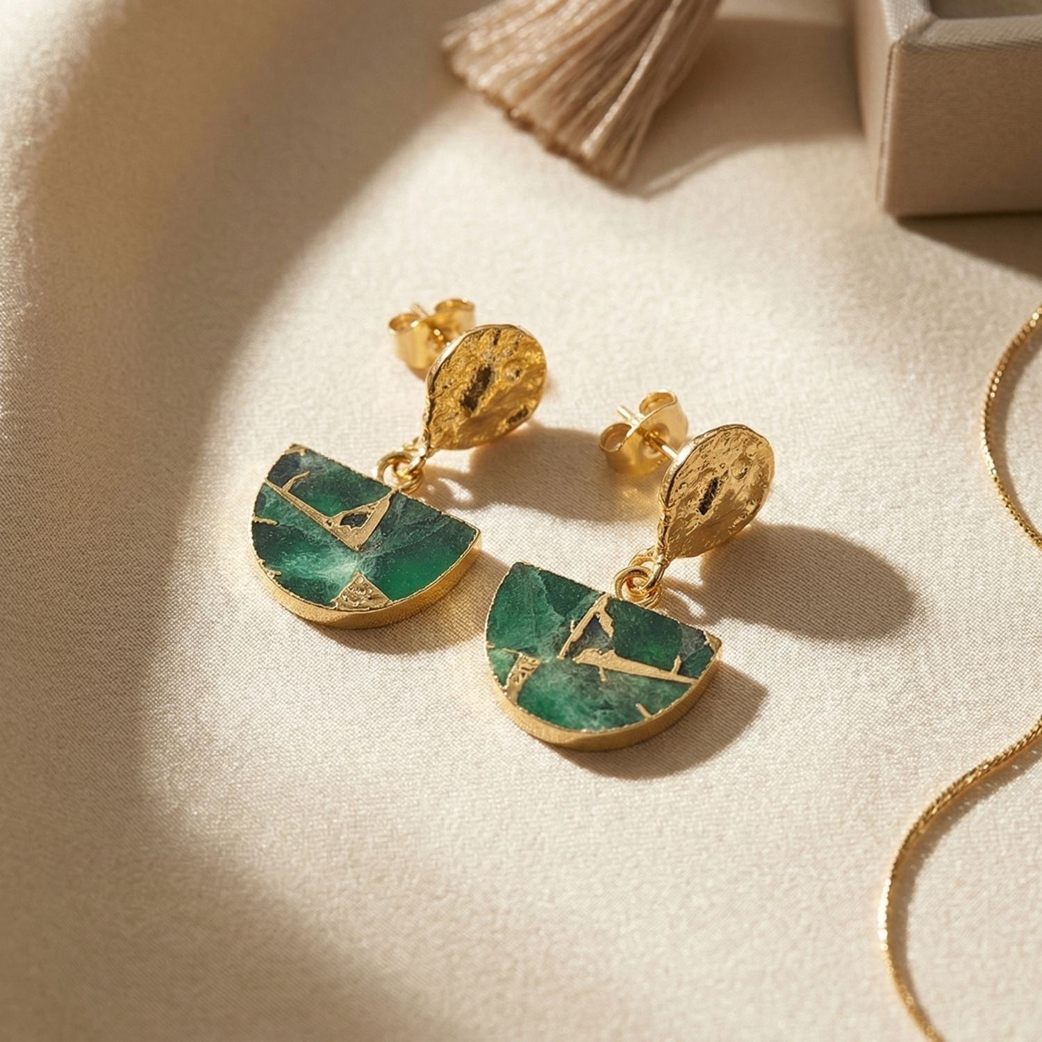 Statement May Birthstone Hammered Earrings | Emerald