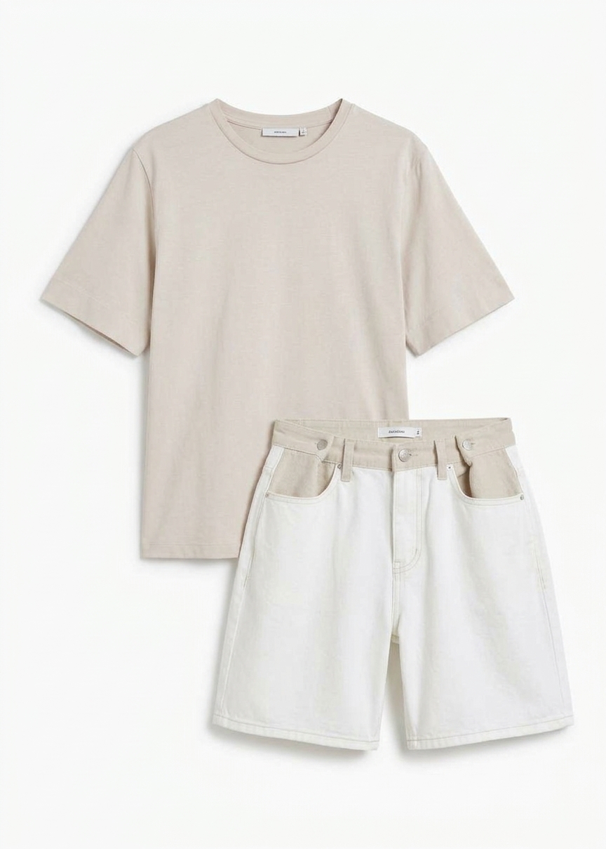 Hayla Contrast Denim Shorts - Off White/beige