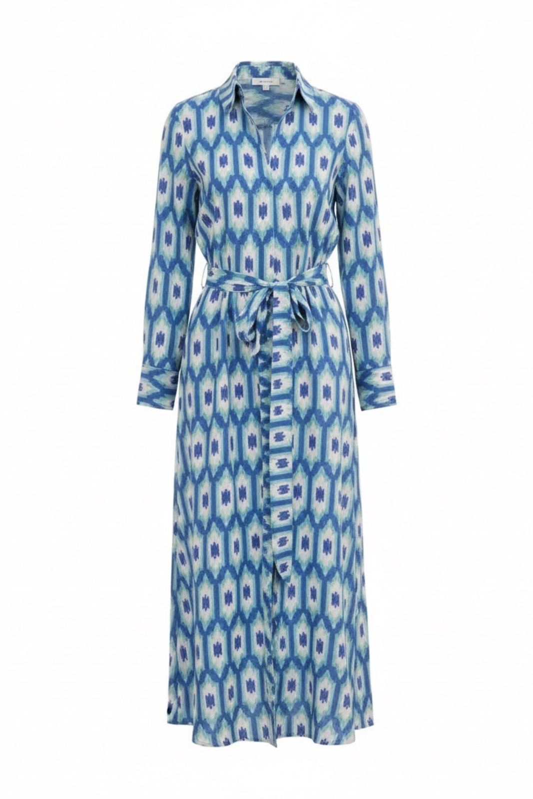 Cotton Marigold Dress In Aqua & Wedgewood Tile